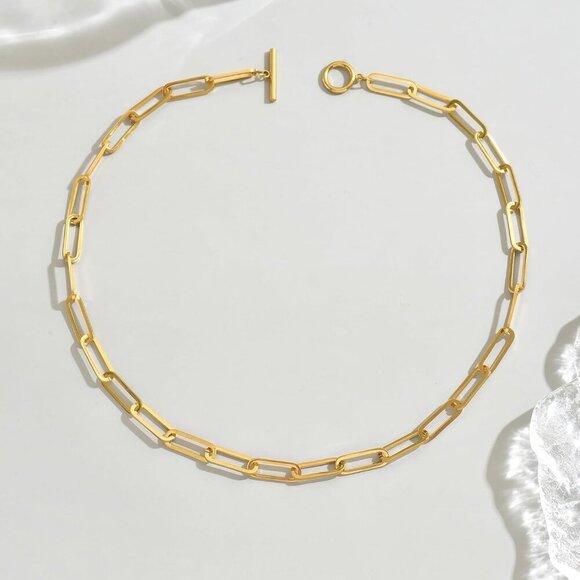 Chunky Toggle Necklace for Women 18K Gold Plated Vintage Paperclip Figaro Link C - Picture 6 of 7